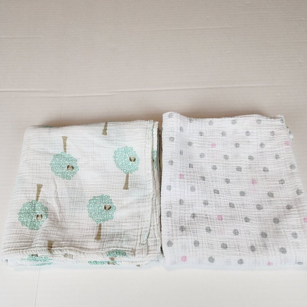 Aden + Anais baby blanket bundle of 2 Owl tree polka dot muslin cotton swaddle